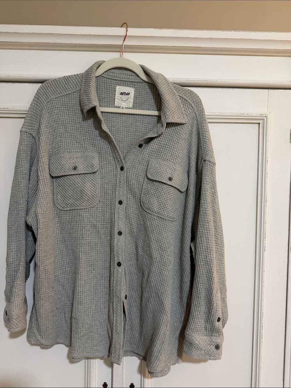 aerie Gray Waffle Knit Button-Up Shirt Jacket size medium